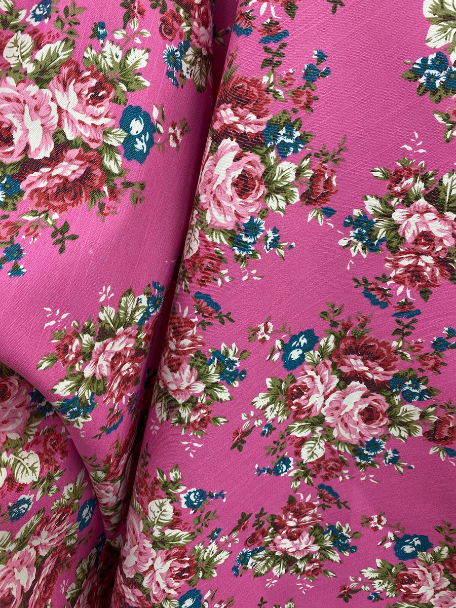 Pink Denim Floral Cotton/Spandex; 150cm wide The Sewing Store NZ