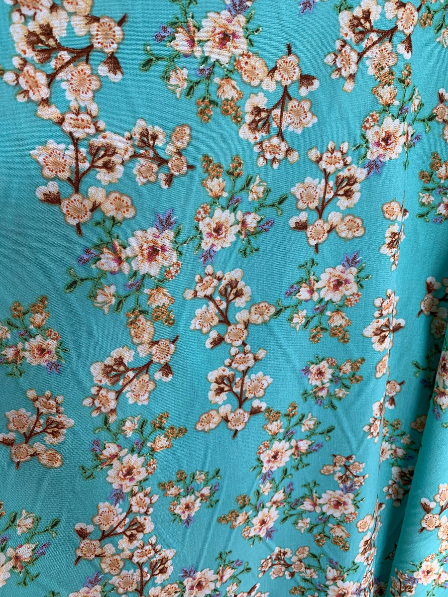 Printed Rayon Mint Floral The Sewing Store NZ