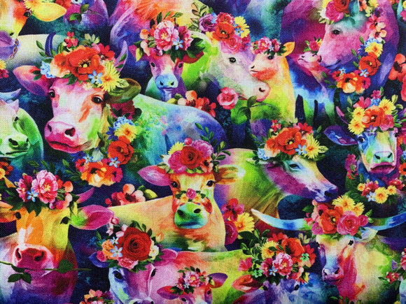 Oasis Cosmic Cows - Packed Cows; 100% Cotton; 112cm wide