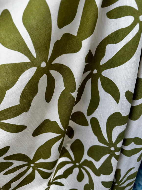 Viscose/Bamboo print Green Flower 150cm wide