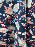 French Blue & Coral flower Viscose/Rayon, 140cm wide