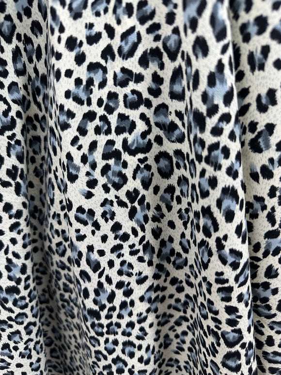 Leopard print, Cream/greys, 100% poly, 150cm wide