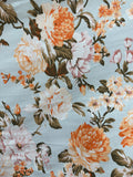 Mint & Orange Floral Jersey Knit, 100% Cotton, 165cm wide