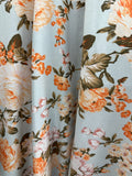 Mint & Orange Floral Jersey Knit, 100% Cotton, 165cm wide