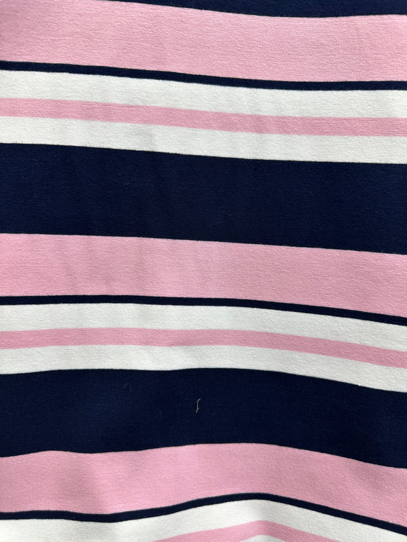 Sweatshirting, Pink, navy & white Stripe, 92% Cotton, 8% Spandex, 170cm wide