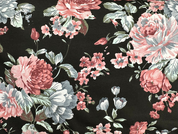 Floral knit, Black & Pink, 170cm wide, Cotton