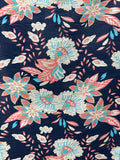 French Blue & Coral flower Viscose/Rayon, 140cm wide