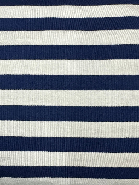 Cotton jersey, Navy & White stripe, 170cm wide