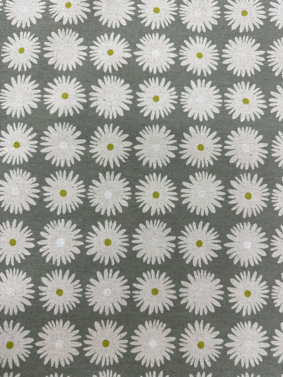 Cotton/Linen Printed Canvas - Olive Flowers