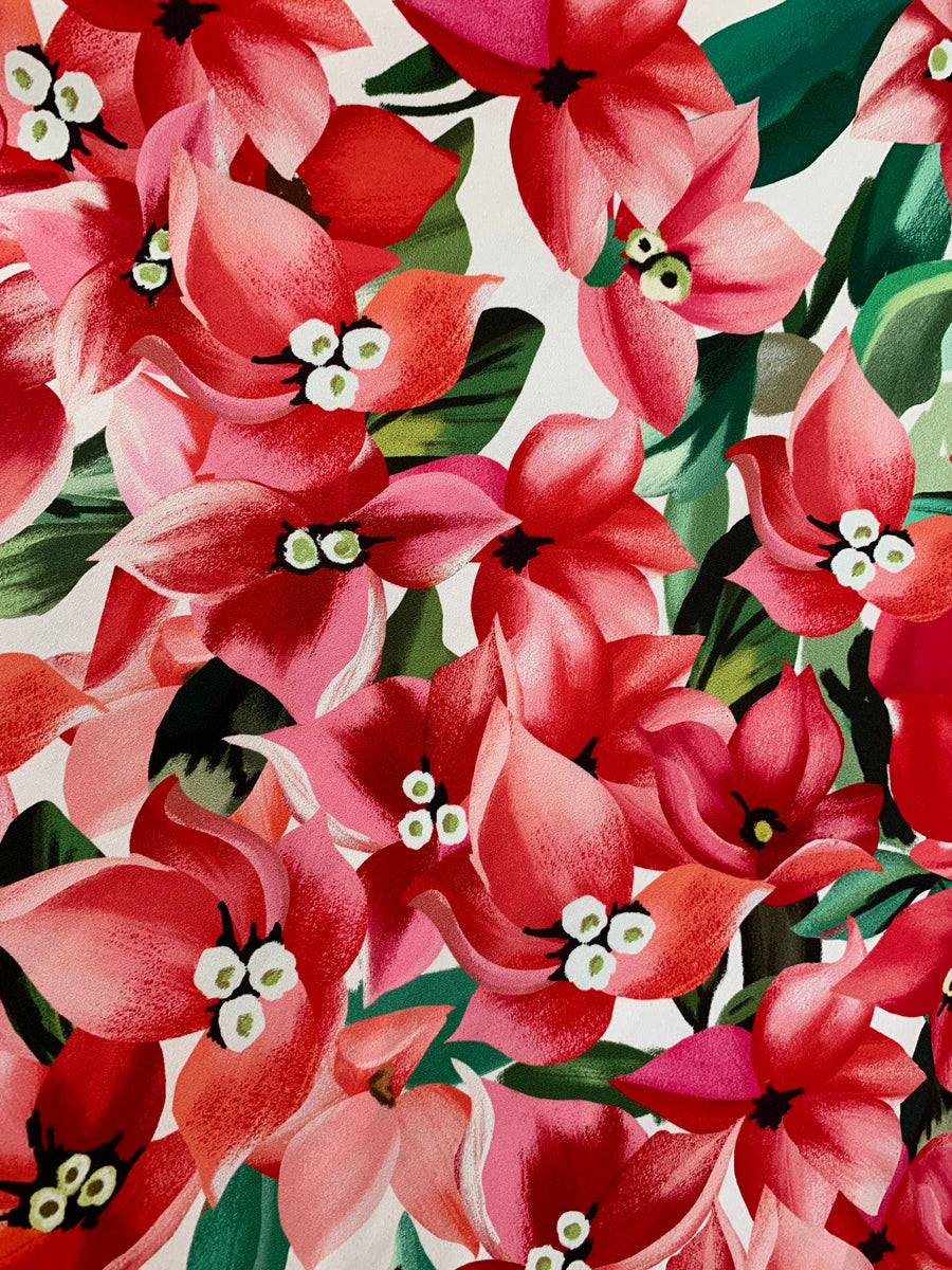 Cotton Sateen Red floral The Sewing Store NZ