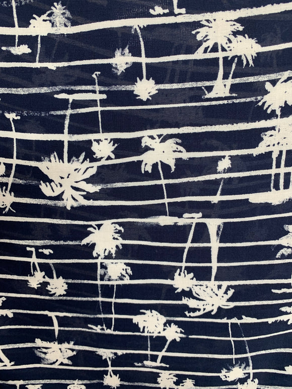 Rayon - Navy & White Striped Tropics; 147cm wide