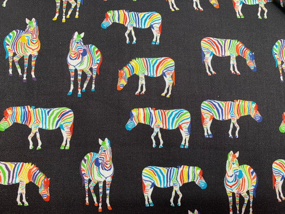Rainbow Zebra; 100% cotton, 110cm wide